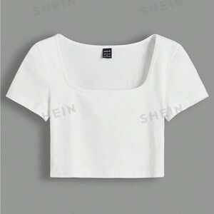 Medium SHEIN Basics Square Neck Solid Crop Tee